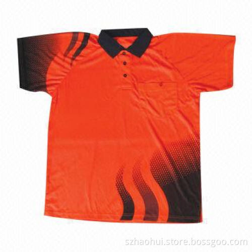 Fluorescence neon men's polo shirt, made of 100% polyester mesh, weighs 180g/m<sup>2</sup>